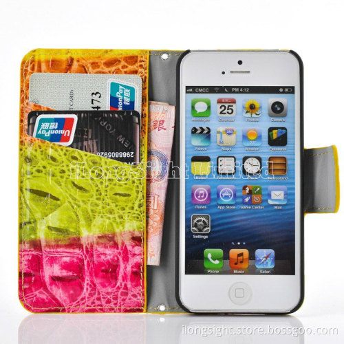 Multi-Color rainbow Crocodile Skin Handbag Leather Case For iPhone 5/5s